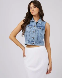Women All About Eve Harper Denim Vest- Light Blue