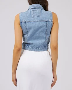 Women All About Eve Harper Denim Vest- Light Blue