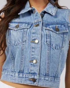 Women All About Eve Harper Denim Vest- Light Blue