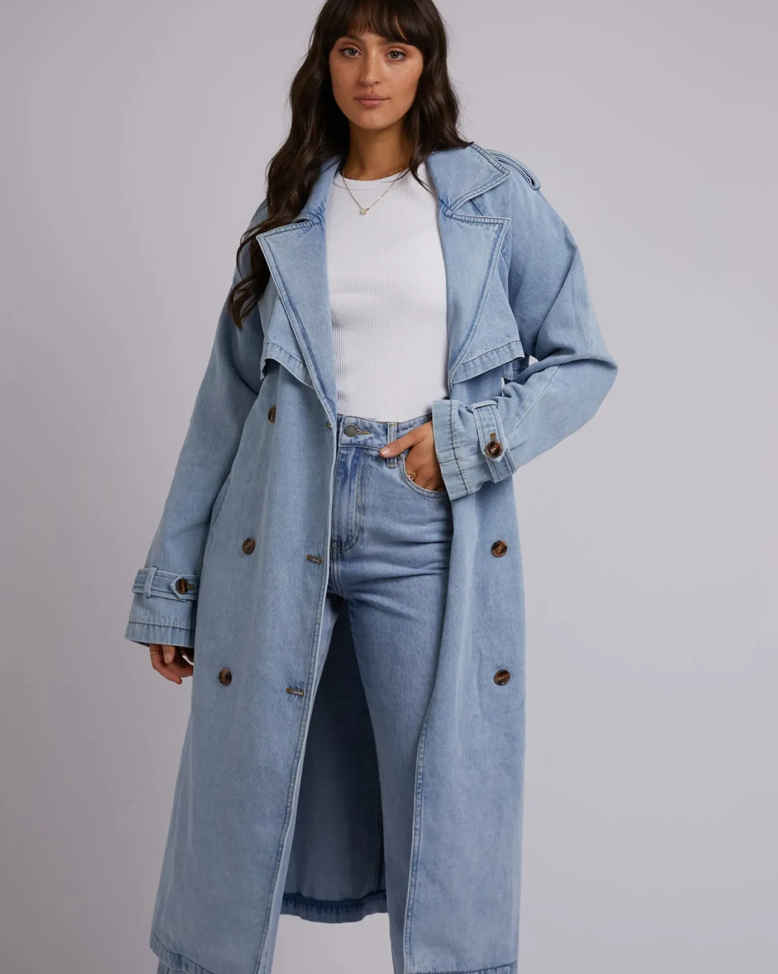 Women All About Eve Rio Trench Coat - Light Blue