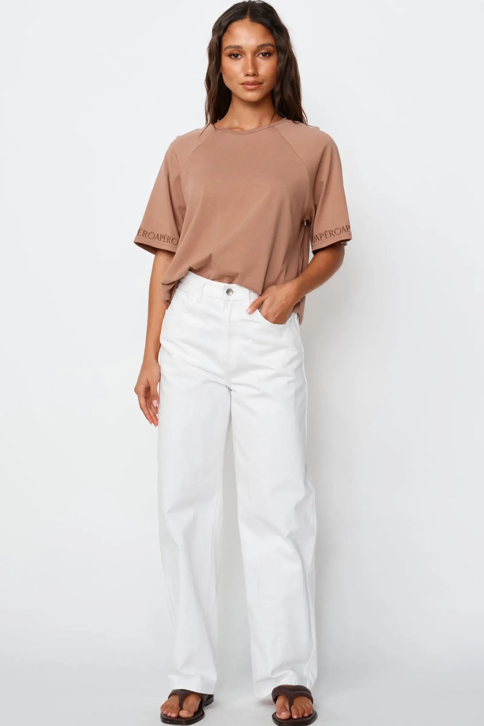 Women Apero Logo Sleeve Box Cut Tee - Mocha