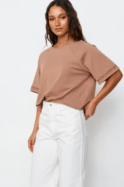 Women Apero Logo Sleeve Box Cut Tee - Mocha