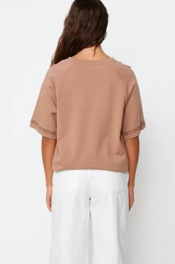 Women Apero Logo Sleeve Box Cut Tee - Mocha