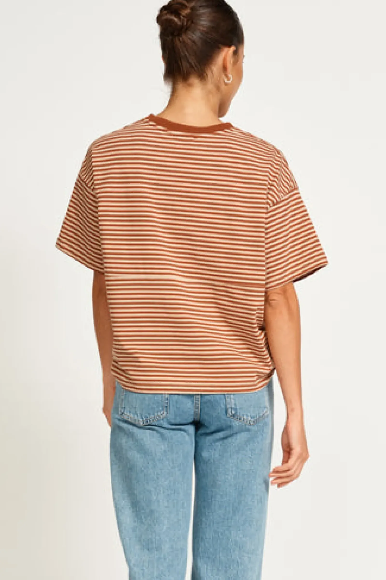 Women Apero Vintage Drop Shoulder Cropped Tee - Brown/Tan Stripe