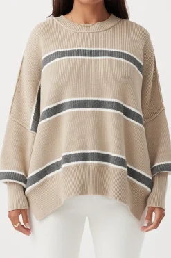 Women ARCAA Harper Stripe Sweater - Taupe, Cream & Dark Grey Marle