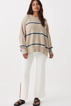 Women ARCAA Harper Stripe Sweater - Taupe, Cream & Dark Grey Marle