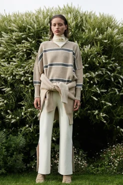 Women ARCAA Harper Stripe Sweater - Taupe, Cream & Dark Grey Marle