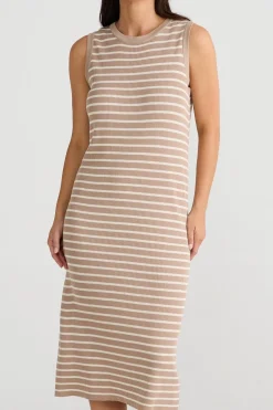 Women Brave & True Brave & True Squad Dress - Taupe With Ecru Stripe