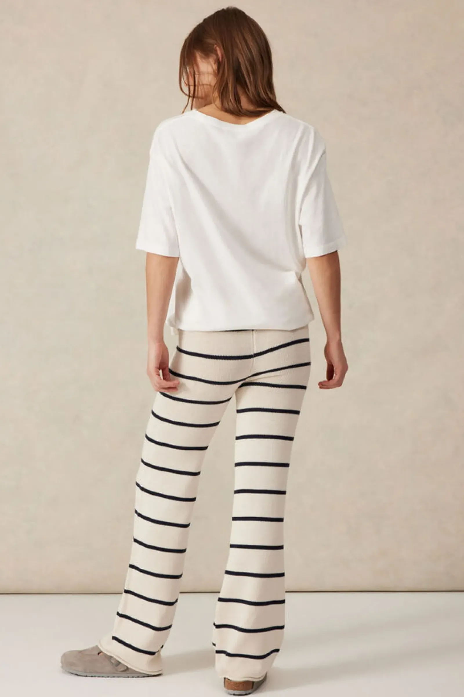 Women Ceres Life Bootleg Knit Pant - Ecru/Navy Stripe