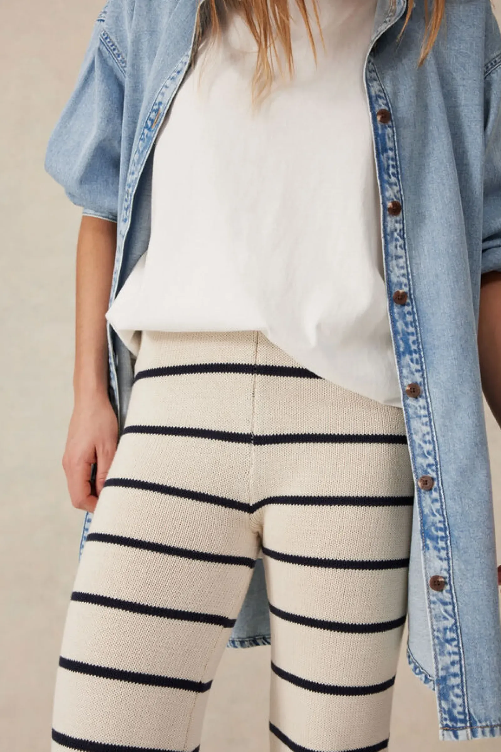 Women Ceres Life Bootleg Knit Pant - Ecru/Navy Stripe