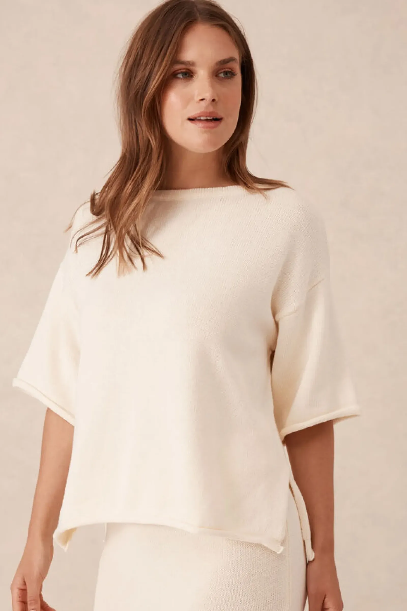 Women Ceres Life Boxy Knit Tee- Eggshell