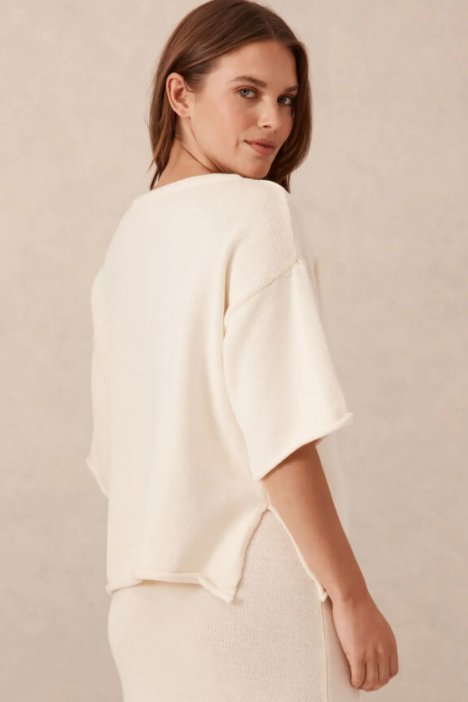 Women Ceres Life Boxy Knit Tee- Eggshell