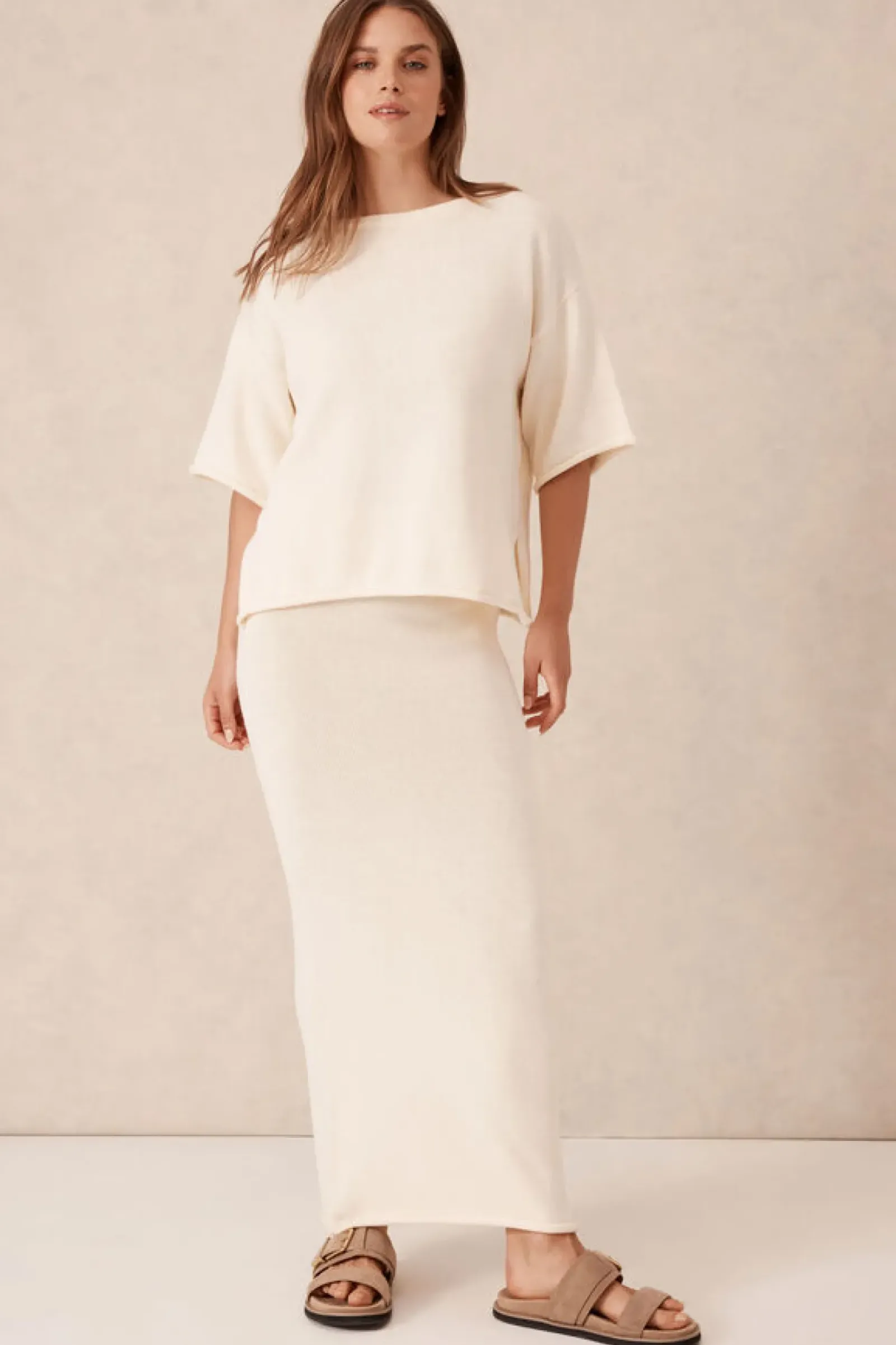 Women Ceres Life Boxy Knit Tee- Eggshell