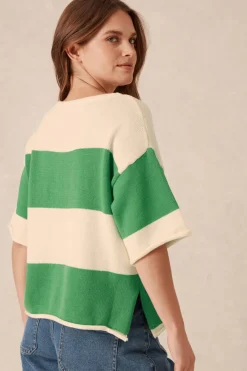 Women Ceres Life Boxy Knit Tee- Grass Stripe