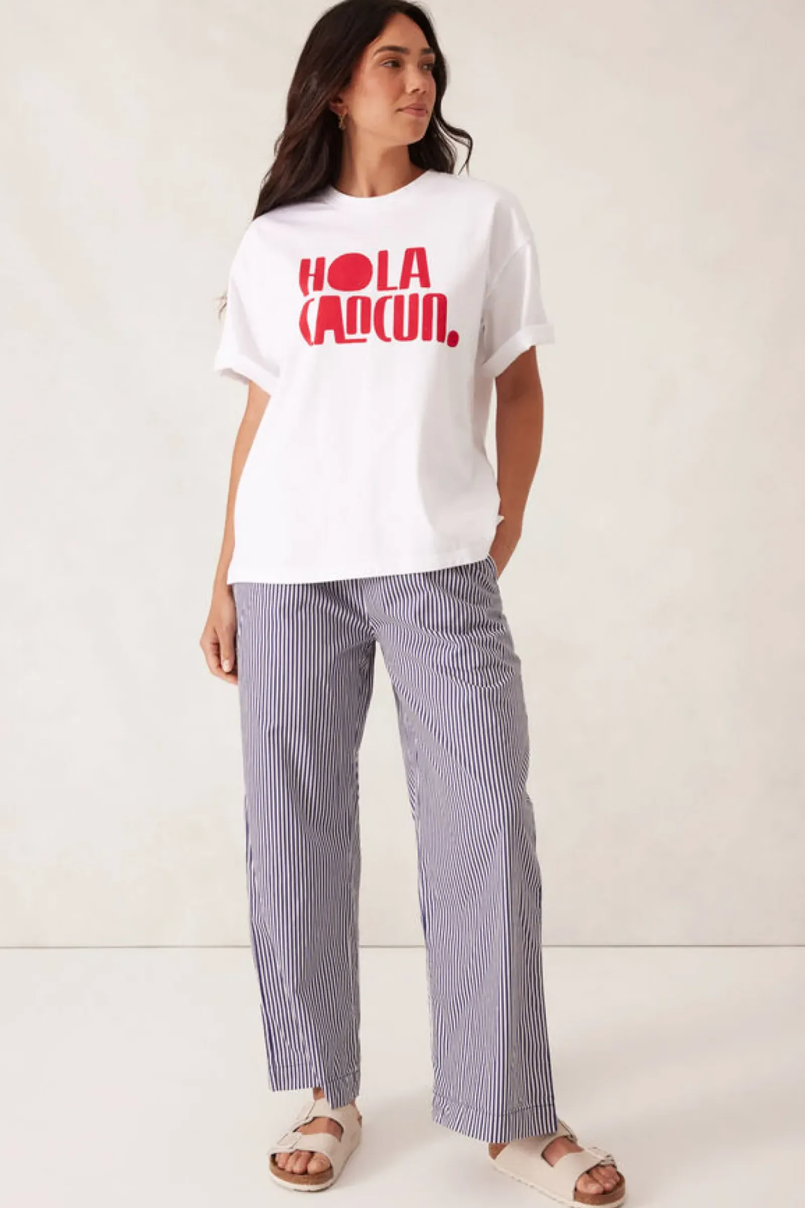 Women Ceres Life Boyfriend Tee - Hola Cancun Heritage Red