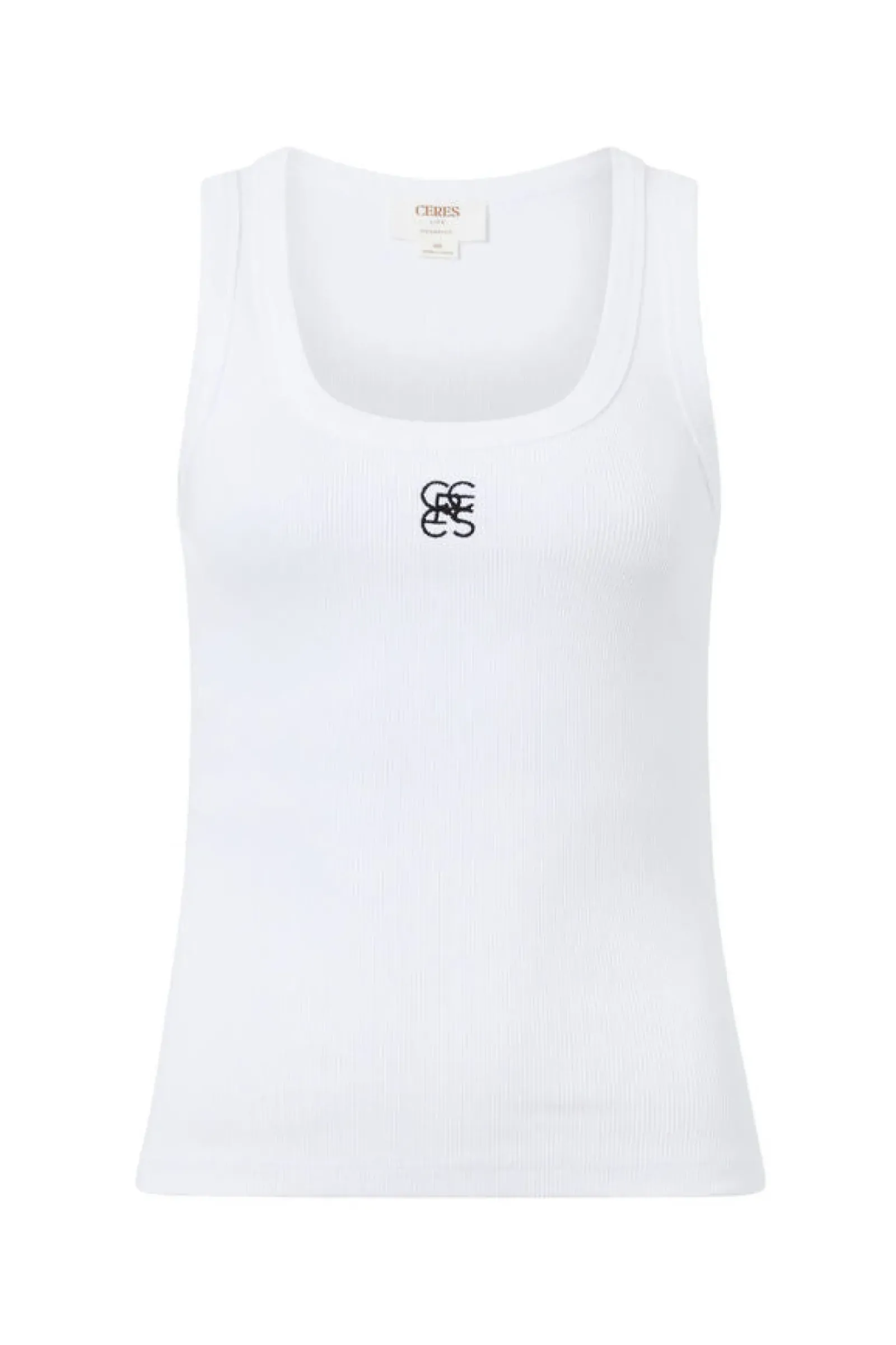 Women Ceres Life Contour Rib Scoop Tank - White/Black Monogram Embroidery