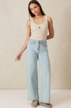 Women Ceres Life Contour Rib Scoop Tank - Oatmeal/Black Monogram Embroidery