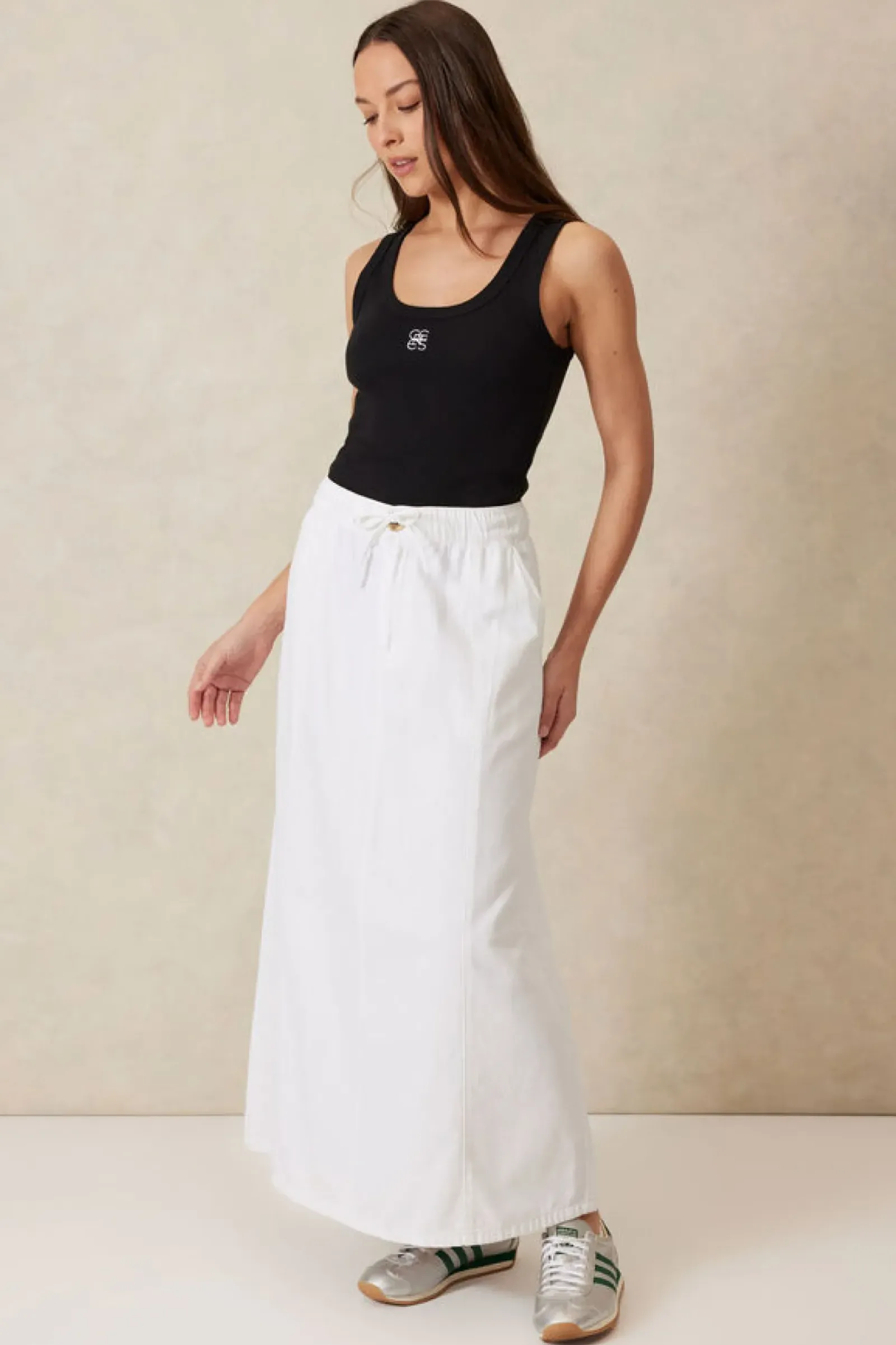 Women Ceres Life Contour Rib Scoop Tank - Black/White Monogram Embroidery