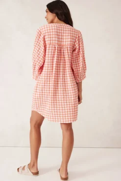 Women Ceres Life Crinkle Mini Dress - Coral/White Gingham