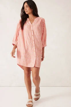 Women Ceres Life Crinkle Mini Dress - Coral/White Gingham
