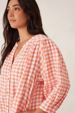 Women Ceres Life Crinkle Mini Dress - Coral/White Gingham