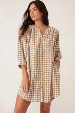 Women Ceres Life Crinkle Mini Dress - Fig Green/White Gingham