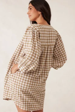 Women Ceres Life Crinkle Mini Dress - Fig Green/White Gingham