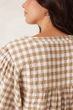 Women Ceres Life Crinkle Mini Dress - Fig Green/White Gingham