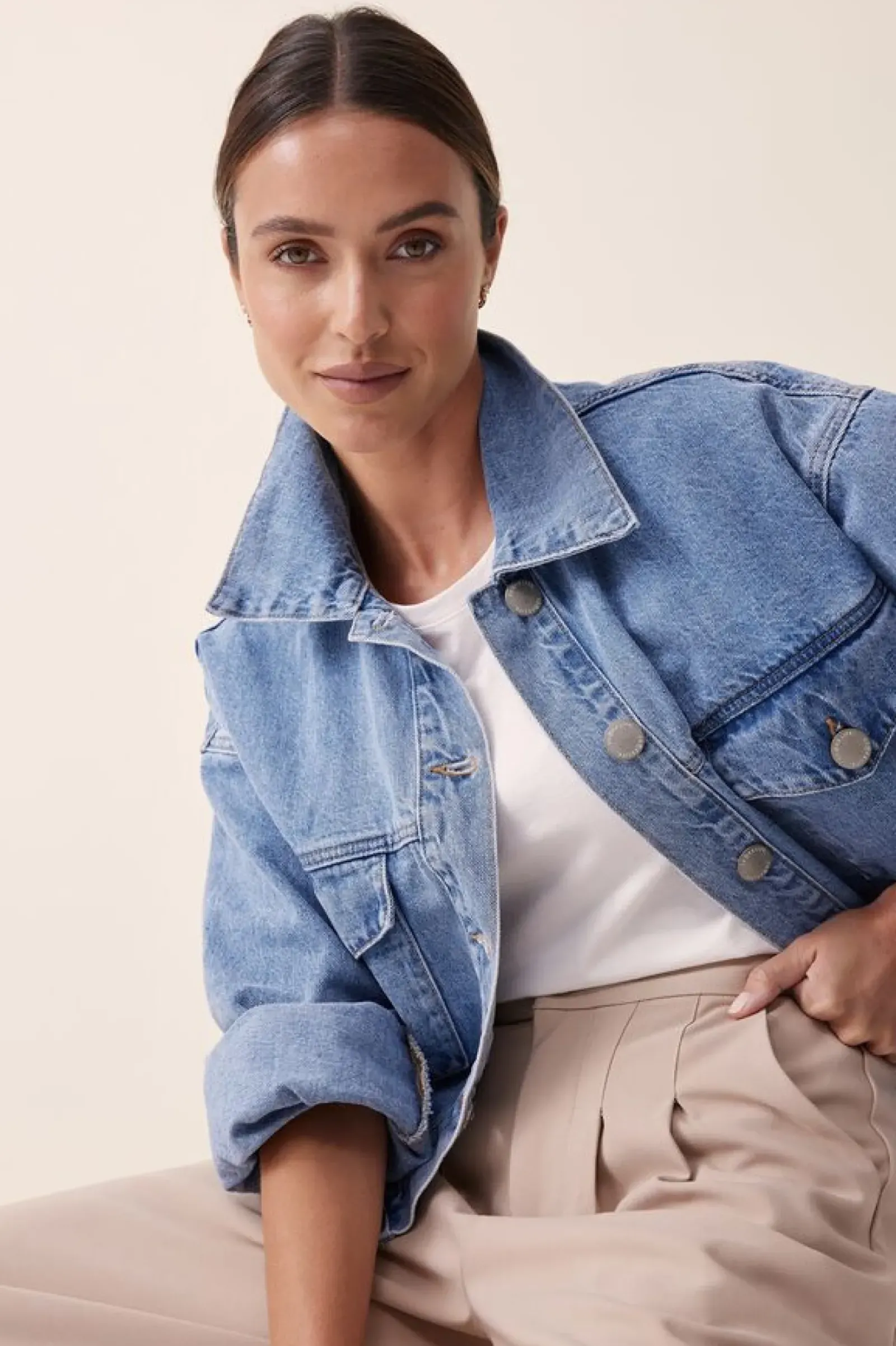 Women Ceres Life Cropped Denim Jacket - Vintage Blue