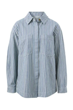 Women Ceres Life Curved Hem Shacket - Lagoon Blue Stripe