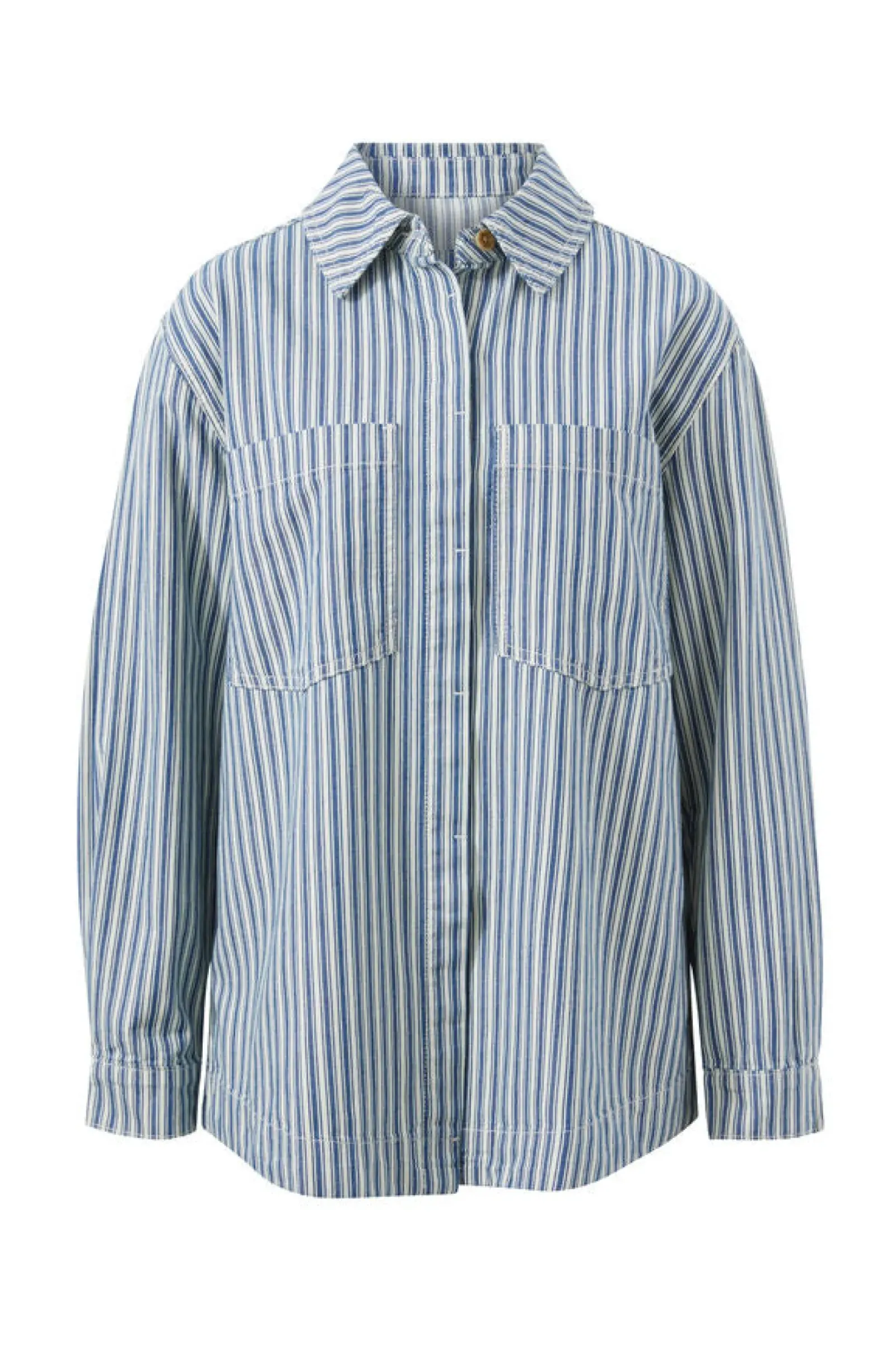 Women Ceres Life Curved Hem Shacket - Lagoon Blue Stripe