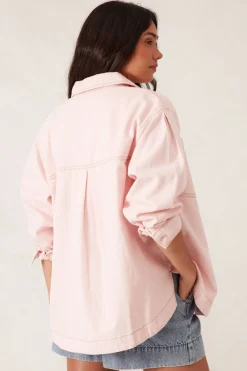 Women Ceres Life Curved Hem Shacket - Washed Coral Stripe