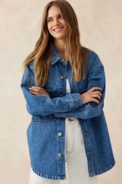 Women Ceres Life Denim Side Pocket Shacket - Fresh Indigo