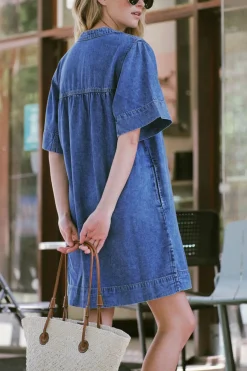 Women Ceres Life Half Placket Tunic Dress - Fresh Indigo