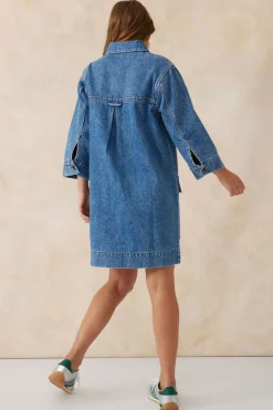 Women Ceres Life Half Sleeve Boxy Shirt Dress - Fresh Indigo Denim