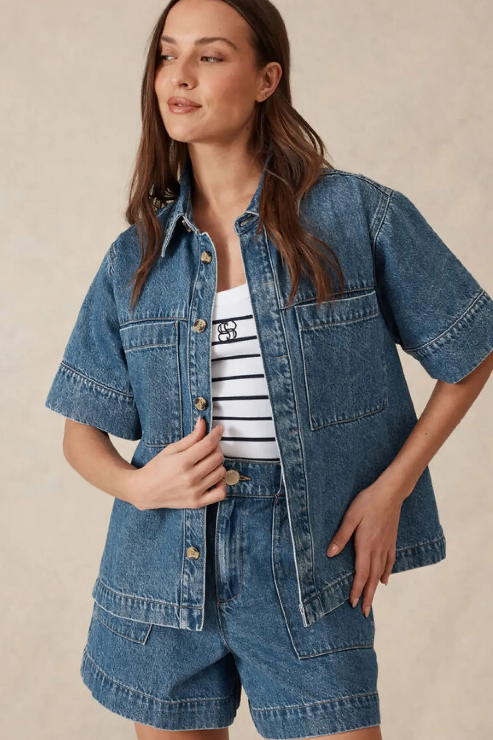 Women Ceres Life Jacqui Felgate Boxy Denim Shirt - Indigo Denim