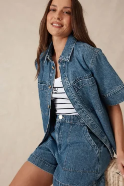Women Ceres Life Jacqui Felgate Boxy Denim Shirt - Indigo Denim