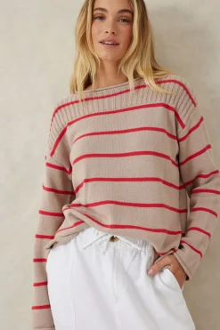 Women Ceres Life Ladder Stitch Knit - String Heritage Red Stripe