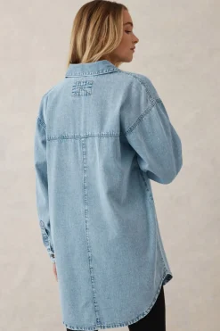 Women Ceres Life Longline Denim Shirt - Vintage blue