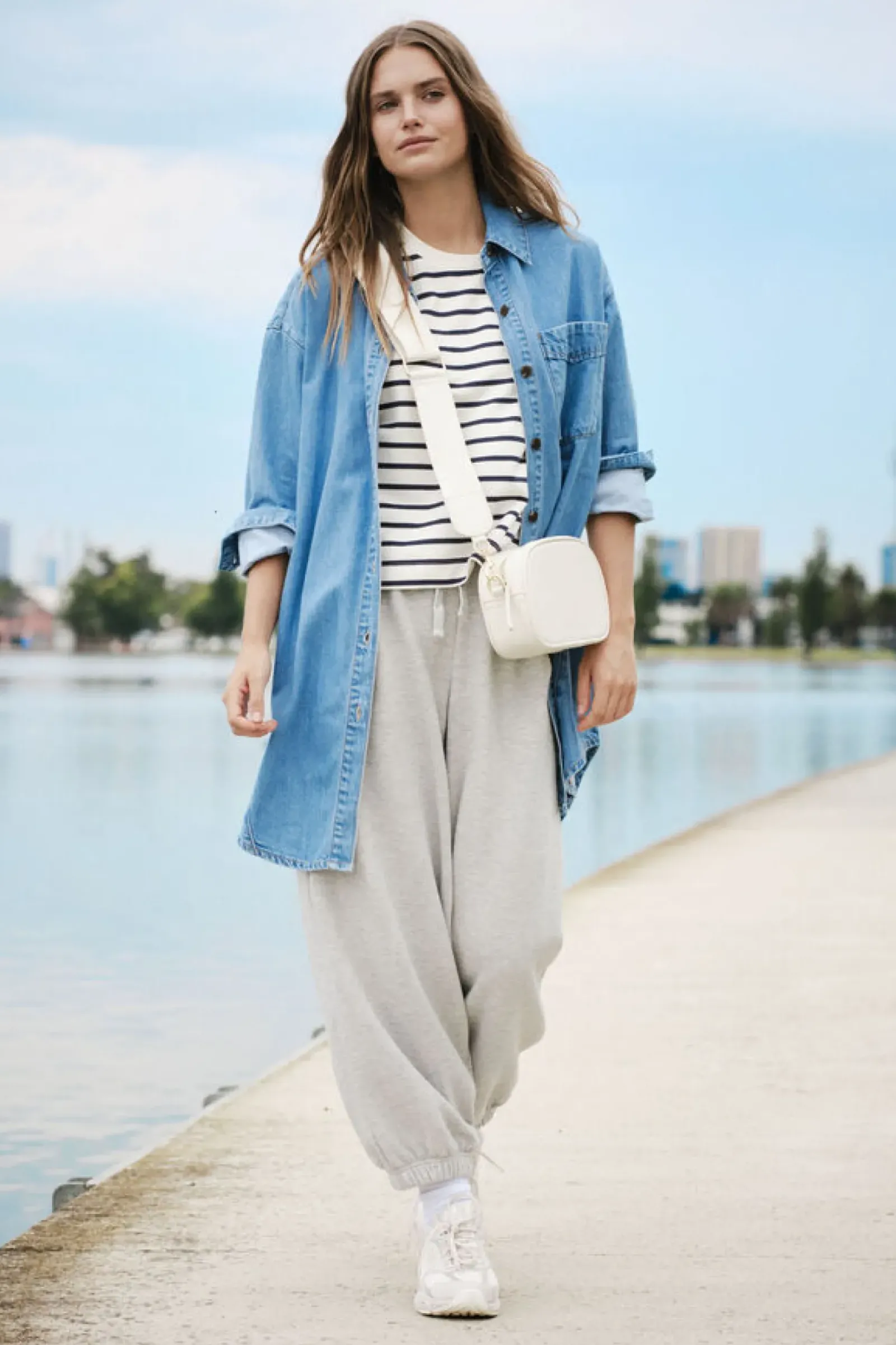 Women Ceres Life Longline Panelled Denim Shirt - Mid Vintage Blue