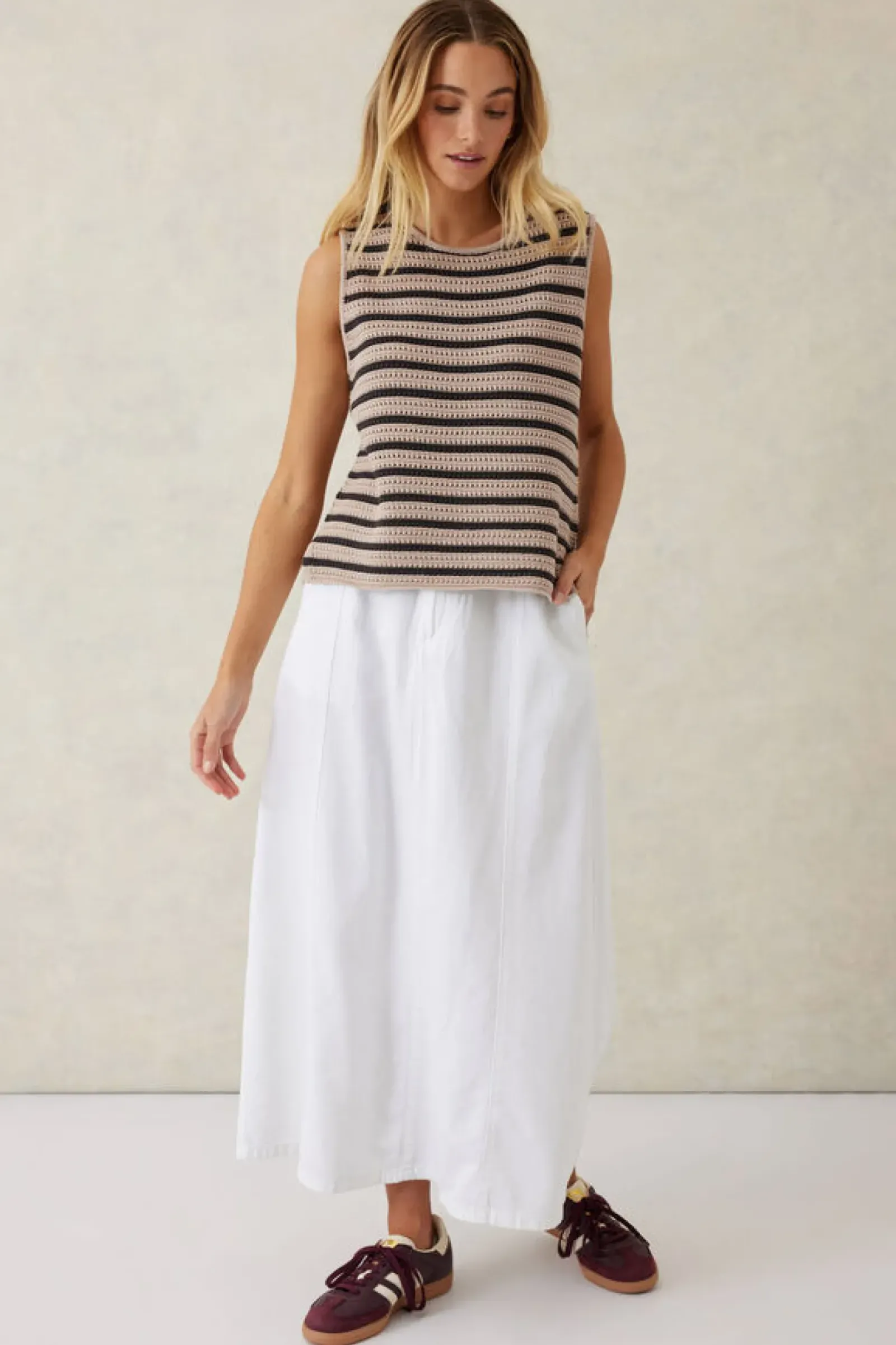 Women Ceres Life Mesh Knit Tank - String/Phantom Stripe