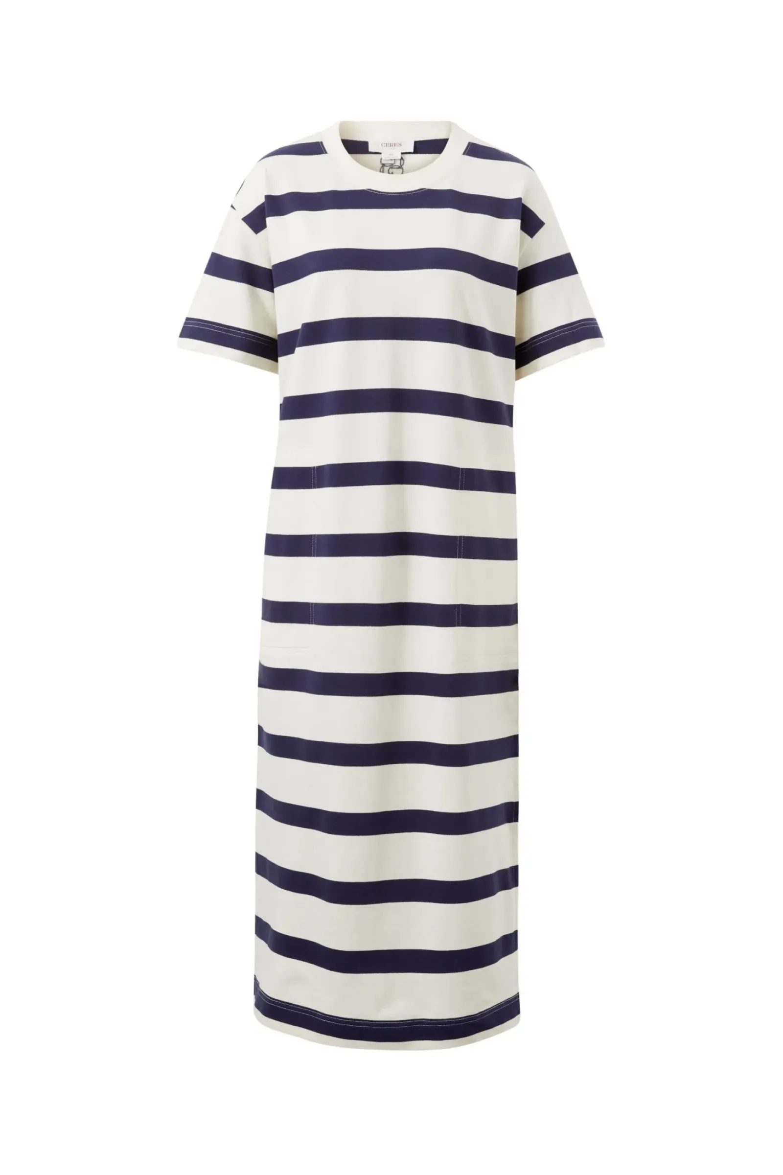 Women Ceres Life Midi Terry Dress - White Navy Bold Stripe