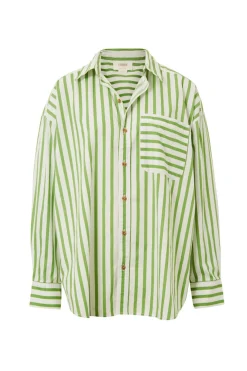 Women Ceres Life Oversized Organic Cotton Poplin Shirt - Splash Green White Stripe