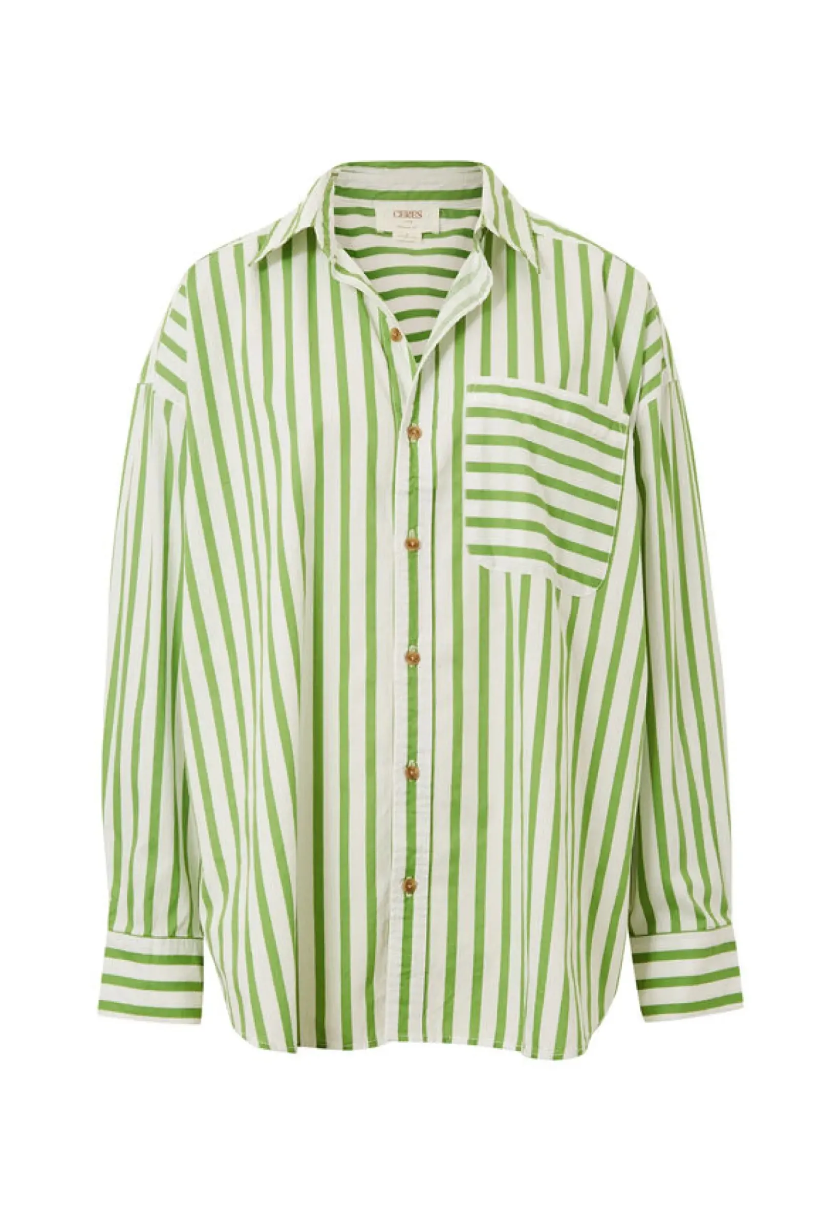 Women Ceres Life Oversized Organic Cotton Poplin Shirt - Splash Green White Stripe