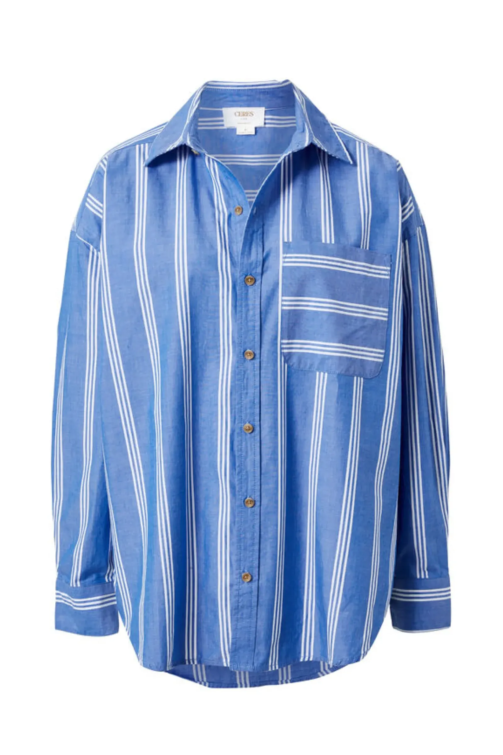 Women Ceres Life Oversized Organic Cotton Poplin Shirt - Blue White Triple Stripe