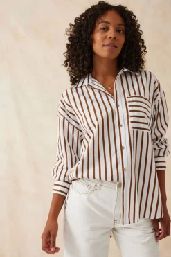 Women Ceres Life Oversized Poplin Shirt - White Biscuit Stripe