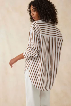 Women Ceres Life Oversized Poplin Shirt - White Biscuit Stripe