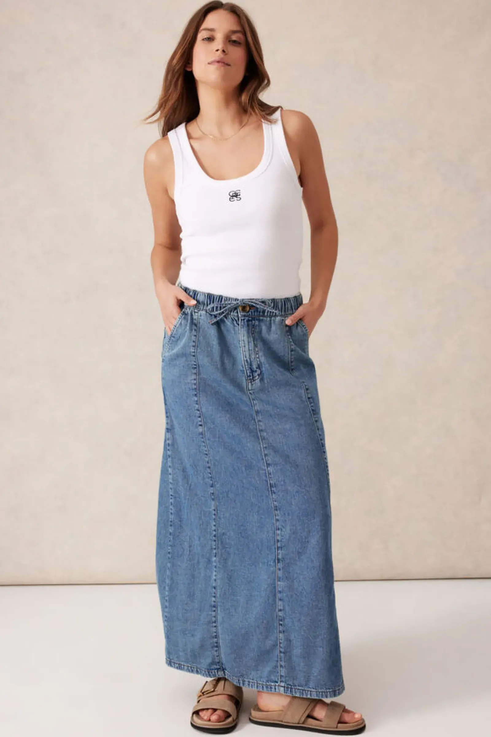Women Ceres Life Panelled Maxi Skirt - Worn Blue Denim
