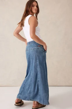 Women Ceres Life Panelled Maxi Skirt - Worn Blue Denim