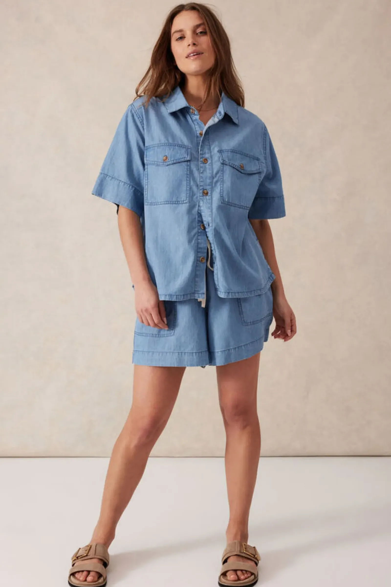 Women Ceres Life Relaxed Short Sleeve Shirt - Vintage Blue Pinstripe